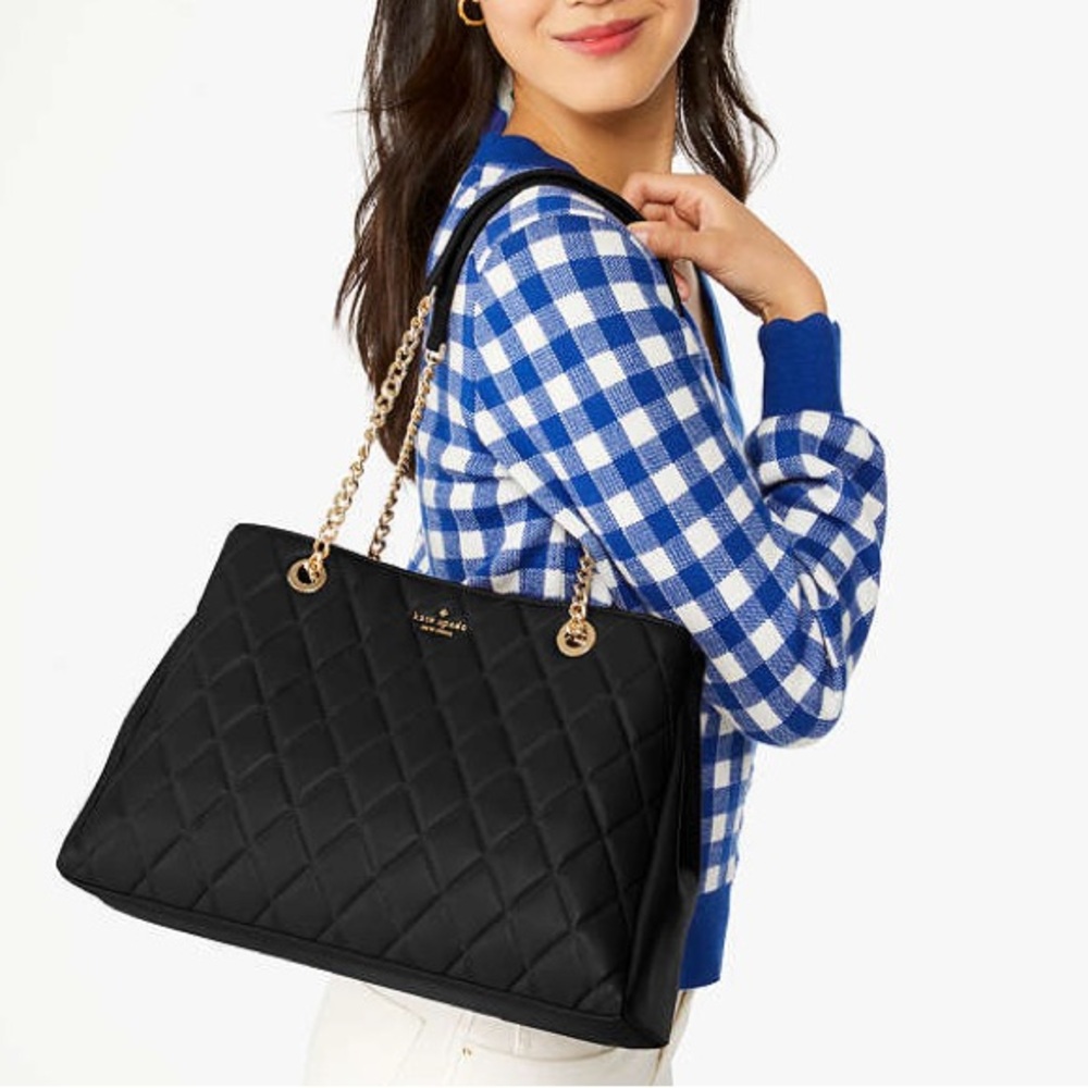 Kate Spade Black Quilted Shoulder Bag with Gold Chain